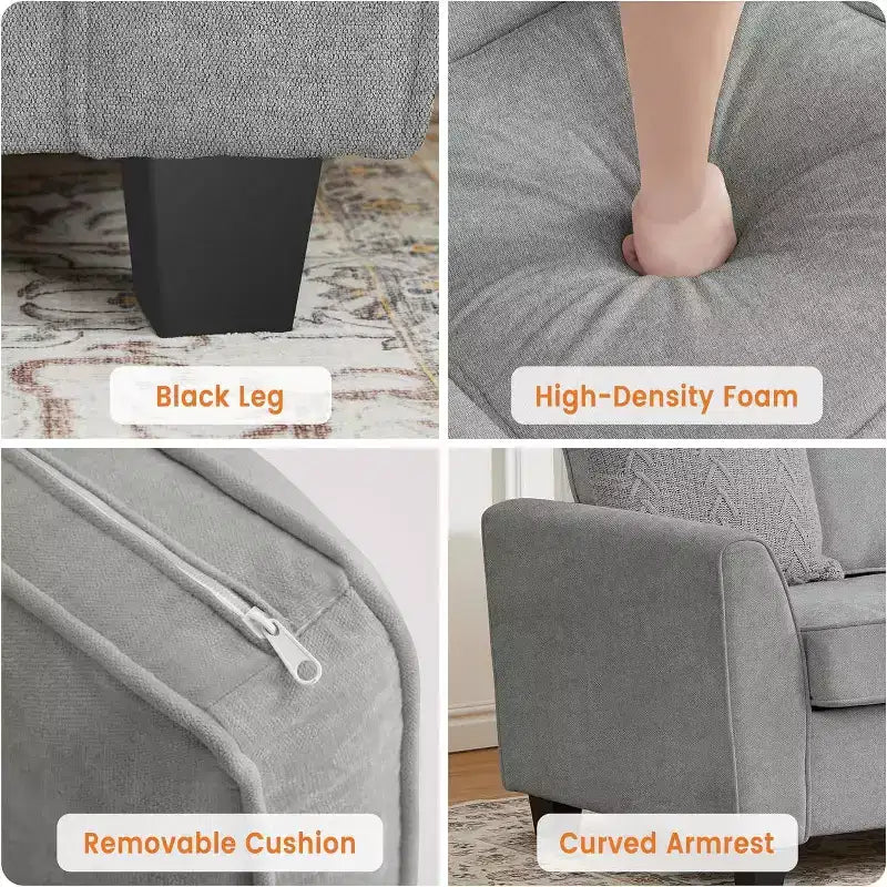 Divano a 3 posti moderno "Cloud" da 210 cm – Seduta profonda in ciniglia, rivestimento lavabile, beige