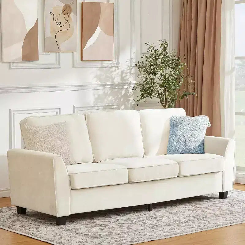 Divano a 3 posti moderno "Cloud" da 210 cm – Seduta profonda in ciniglia, rivestimento lavabile, beige