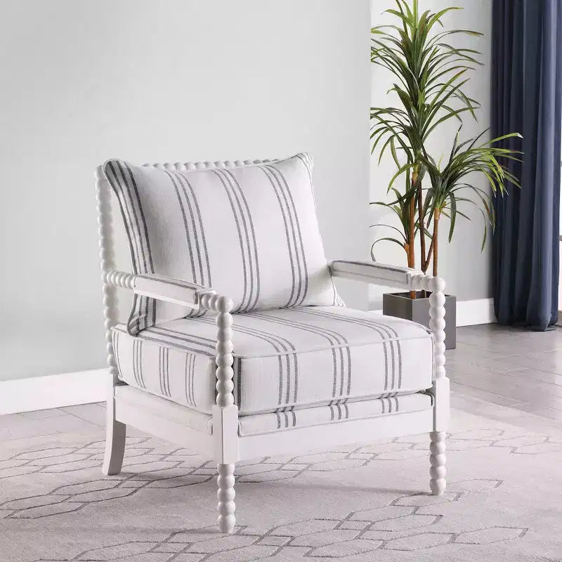 Poltrona accentato Bobbin imbottita bianca e blu marino