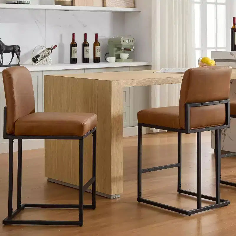 Sgabelli da Bar ad Altezza Bancone con Schienale, Set di 1 Sgabello da Bar in Pelle Imbottita, Altezza Seduta 61 cm per Isola della Cucina, Angolo Colazione o Caffè