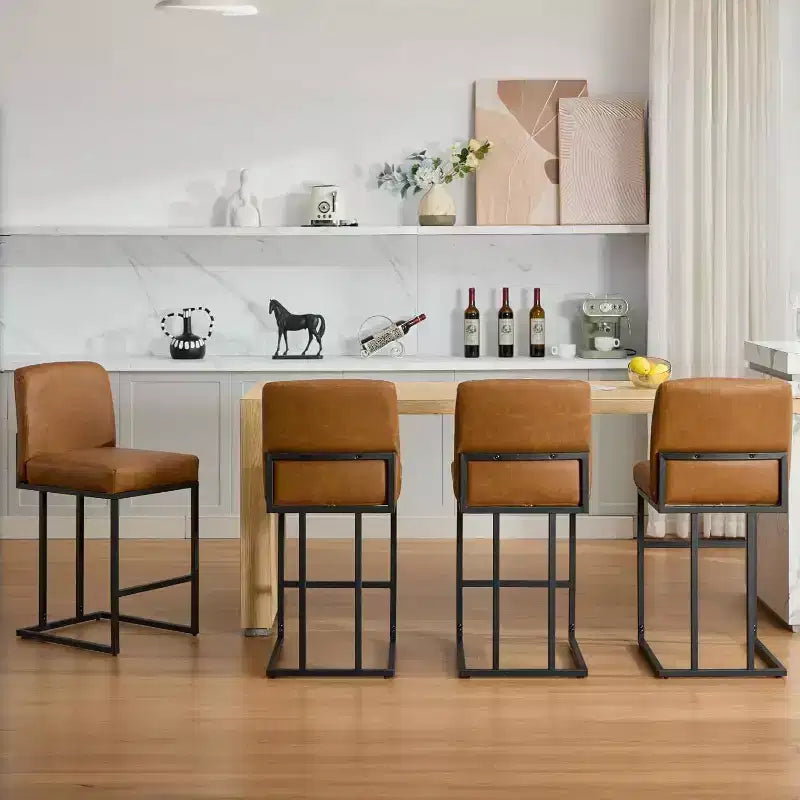 Sgabelli da Bar ad Altezza Bancone con Schienale, Set di 1 Sgabello da Bar in Pelle Imbottita, Altezza Seduta 61 cm per Isola della Cucina, Angolo Colazione o Caffè