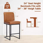 Sgabelli da Bar ad Altezza Bancone con Schienale, Set di 1 Sgabello da Bar in Pelle Imbottita, Altezza Seduta 61 cm per Isola della Cucina, Angolo Colazione o Caffè