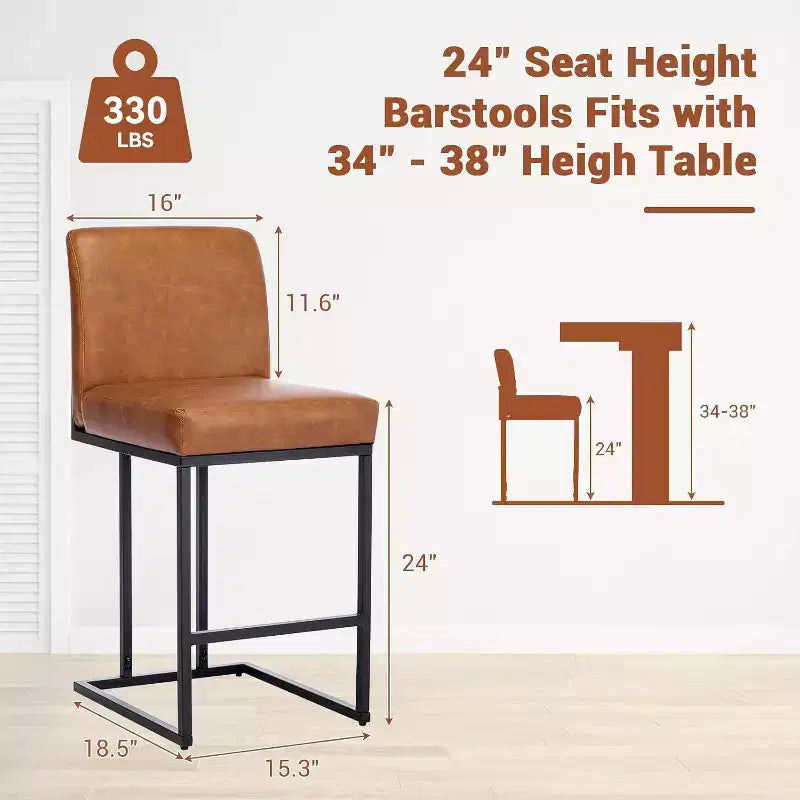 Sgabelli da Bar ad Altezza Bancone con Schienale, Set di 1 Sgabello da Bar in Pelle Imbottita, Altezza Seduta 61 cm per Isola della Cucina, Angolo Colazione o Caffè