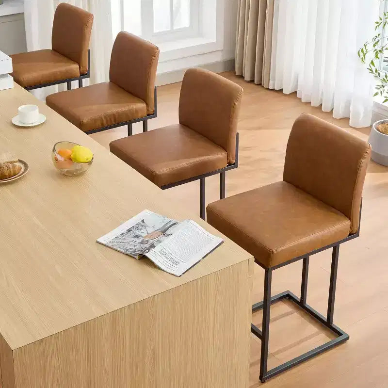 Sgabelli da Bar ad Altezza Bancone con Schienale, Set di 1 Sgabello da Bar in Pelle Imbottita, Altezza Seduta 61 cm per Isola della Cucina, Angolo Colazione o Caffè