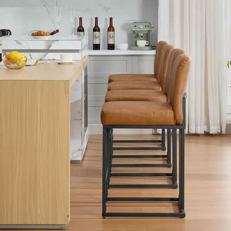 Sgabelli da Bar ad Altezza Bancone con Schienale, Set di 1 Sgabello da Bar in Pelle Imbottita, Altezza Seduta 61 cm per Isola della Cucina, Angolo Colazione o Caffè