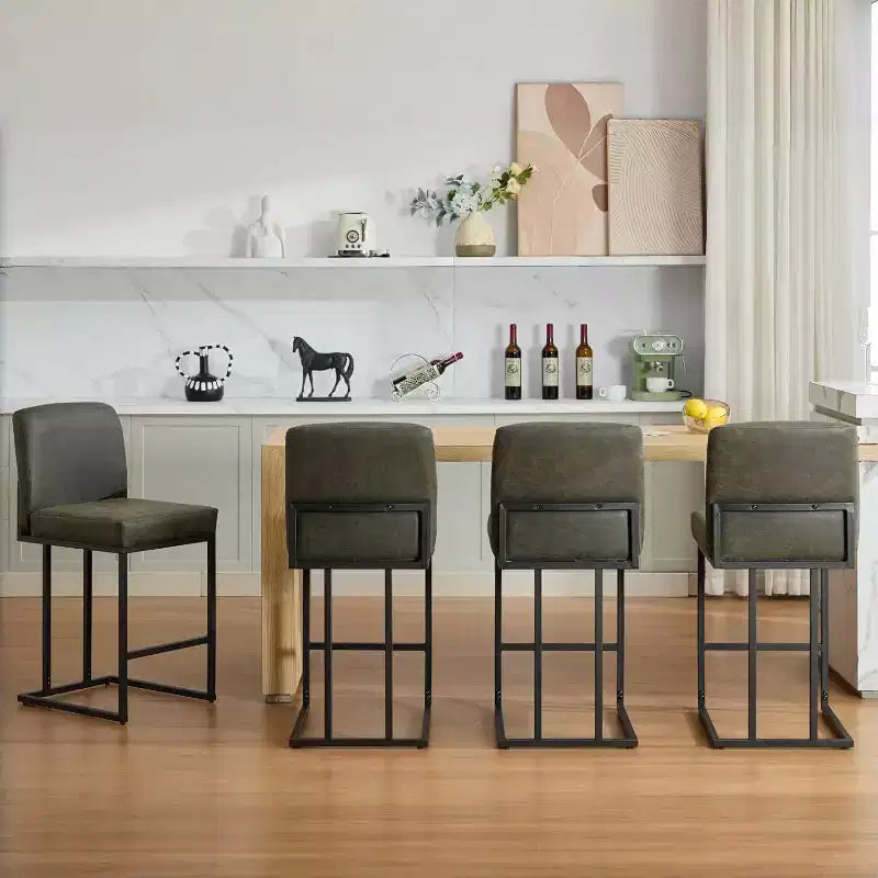 Sgabelli da Bar ad Altezza Bancone con Schienale, Set di 1 Sgabello da Bar in Pelle Imbottita, Altezza Seduta 61 cm per Isola della Cucina, Angolo Colazione o Caffè