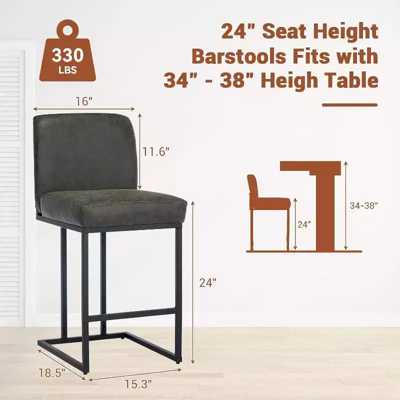 Sgabelli da Bar ad Altezza Bancone con Schienale, Set di 1 Sgabello da Bar in Pelle Imbottita, Altezza Seduta 61 cm per Isola della Cucina, Angolo Colazione o Caffè
