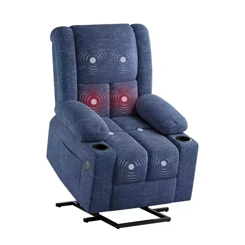 Poltrona Reclinabile Power Lift – Massaggio, Calore, Porte USB e Portabicchieri, 158 kg, Blu