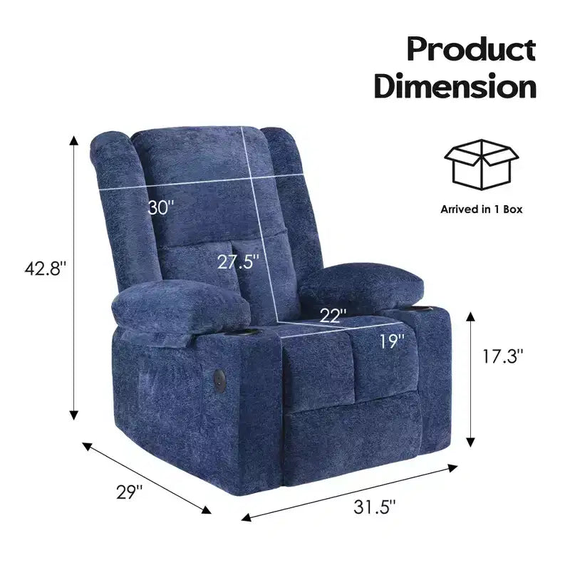 Poltrona Reclinabile Power Lift – Massaggio, Calore, Porte USB e Portabicchieri, 158 kg, Blu