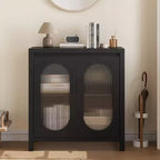 32 Modern Sideboard Cabinet with Glass Doors & Adjustable Shelves - Black Accent Storage for Living Room