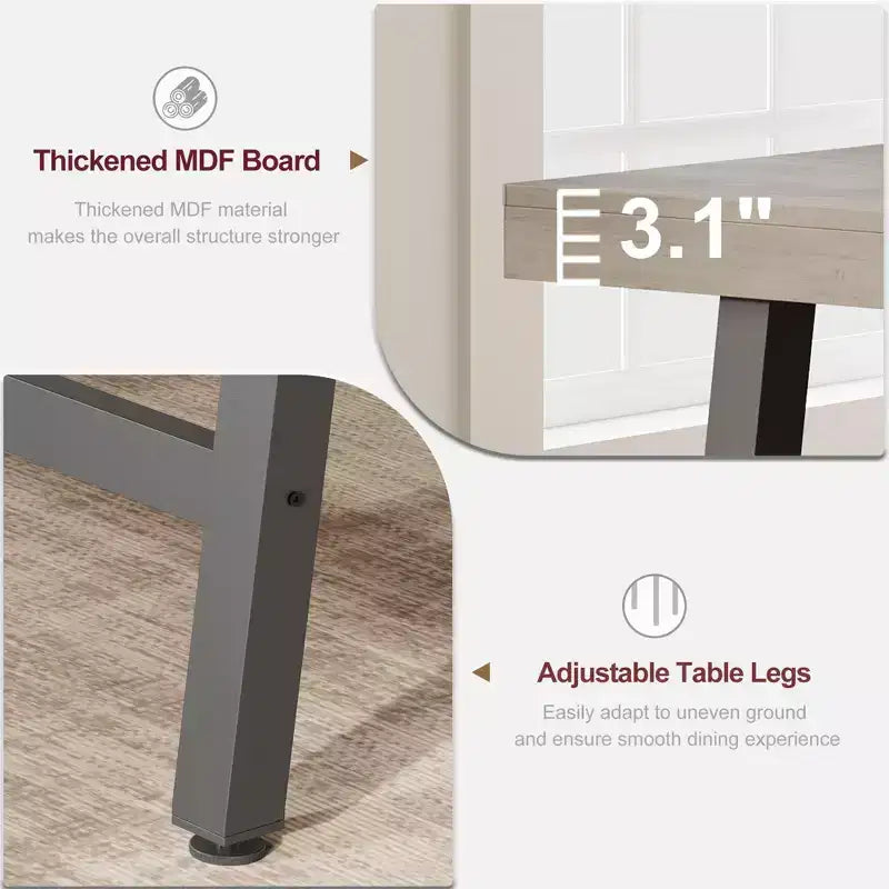 70.87 Grande tavolo da pranzo rustico in legno per 6 persone, con robuste gambe in metallo nero, tavolo da patio rettangolare industriale per cucina, sala da pranzo