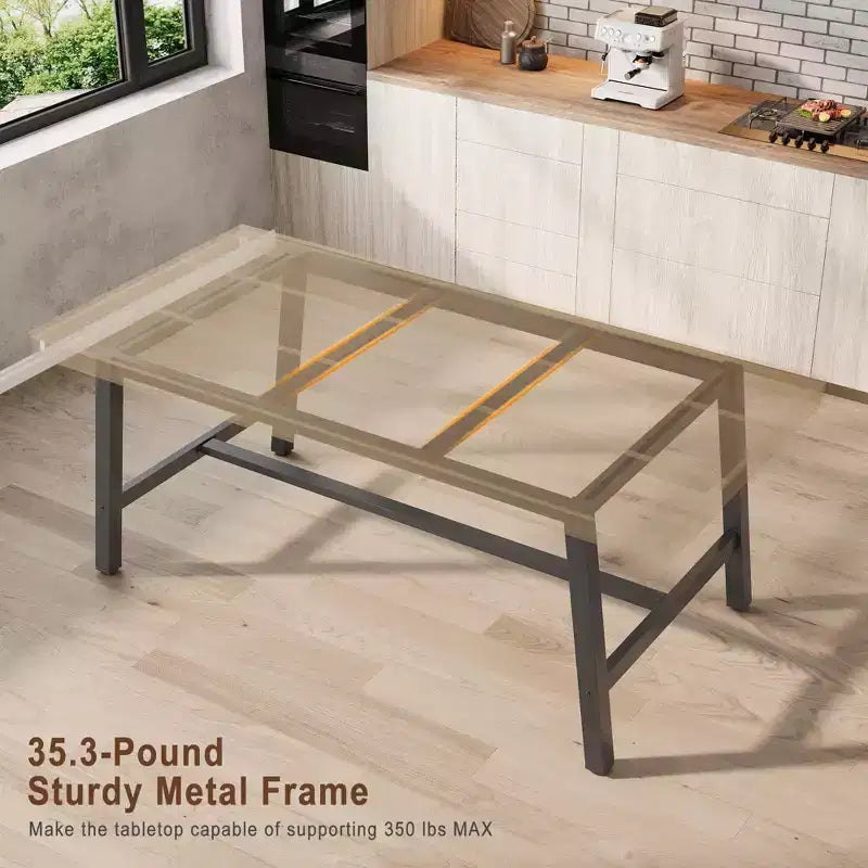 70.87 Grande tavolo da pranzo rustico in legno per 6 persone, con robuste gambe in metallo nero, tavolo da patio rettangolare industriale per cucina, sala da pranzo