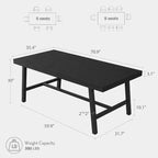 70.87 Grande tavolo da pranzo rustico in legno per 6 persone, con robuste gambe in metallo nero, tavolo da patio rettangolare industriale per cucina, sala da pranzo