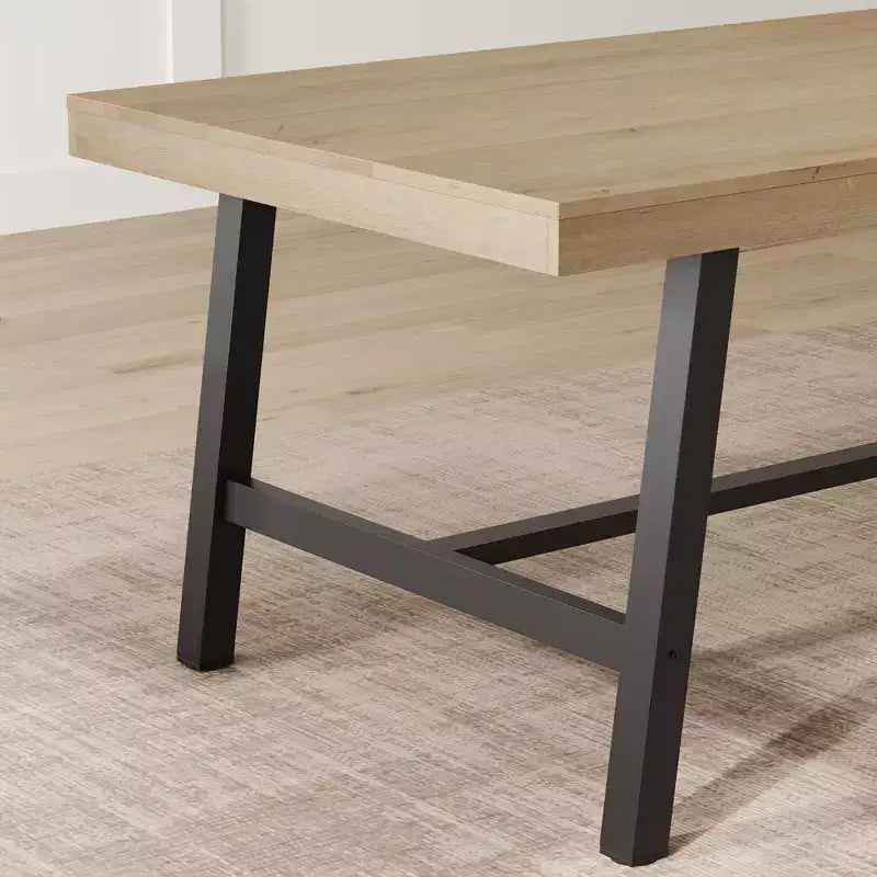 70.87 Grande tavolo da pranzo rustico in legno per 6 persone, con robuste gambe in metallo nero, tavolo da patio rettangolare industriale per cucina, sala da pranzo