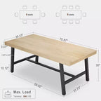 70.87 Grande tavolo da pranzo rustico in legno per 6 persone, con robuste gambe in metallo nero, tavolo da patio rettangolare industriale per cucina, sala da pranzo
