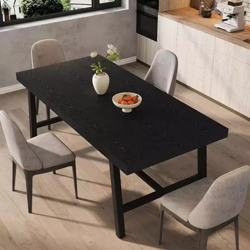 70.87 Grande tavolo da pranzo rustico in legno per 6 persone, con robuste gambe in metallo nero, tavolo da patio rettangolare industriale per cucina, sala da pranzo