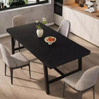 70.87 Grande tavolo da pranzo rustico in legno per 6 persone, con robuste gambe in metallo nero, tavolo da patio rettangolare industriale per cucina, sala da pranzo
