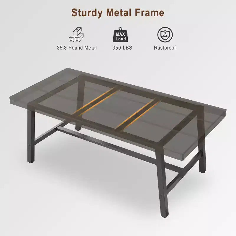 70.87 Grande tavolo da pranzo rustico in legno per 6 persone, con robuste gambe in metallo nero, tavolo da patio rettangolare industriale per cucina, sala da pranzo