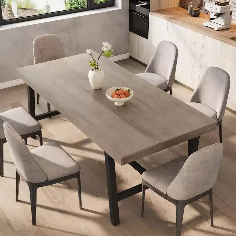 70.87 Grande tavolo da pranzo rustico in legno per 6 persone, con robuste gambe in metallo nero, tavolo da patio rettangolare industriale per cucina, sala da pranzo