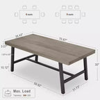 70.87 Grande tavolo da pranzo rustico in legno per 6 persone, con robuste gambe in metallo nero, tavolo da patio rettangolare industriale per cucina, sala da pranzo