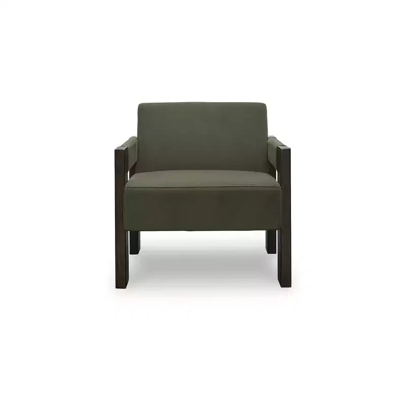 Poltrona d'accento – Rivestimento in velluto verde oliva e struttura in legno color espresso, stile contemporaneo