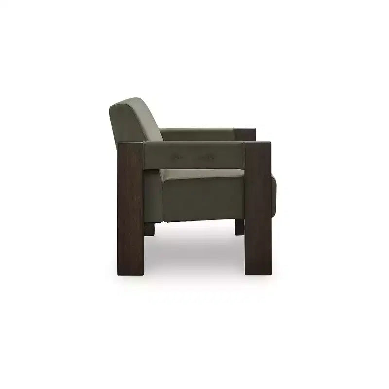 Poltrona d'accento – Rivestimento in velluto verde oliva e struttura in legno color espresso, stile contemporaneo