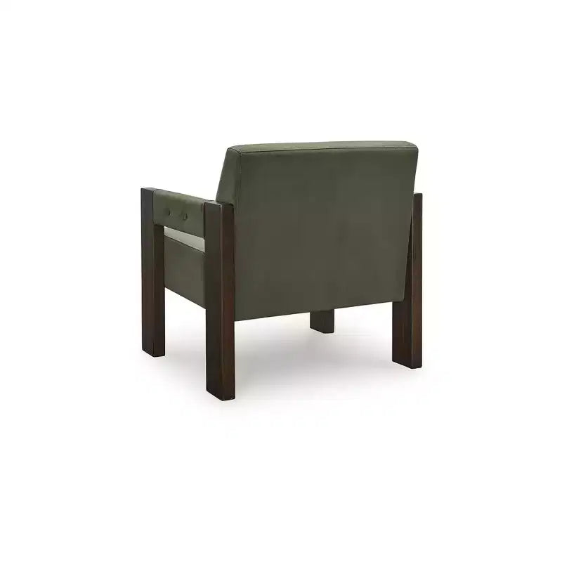 Poltrona d'accento – Rivestimento in velluto verde oliva e struttura in legno color espresso, stile contemporaneo