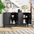 Credenza nera moderna – Design geometrico dell'anta, ripiani regolabili, 140 cm L