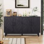Credenza nera moderna – Design geometrico dell'anta, ripiani regolabili, 140 cm L
