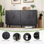 Credenza nera moderna – Design geometrico dell'anta, ripiani regolabili, 140 cm L