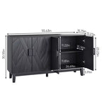 Credenza nera moderna – Design geometrico dell'anta, ripiani regolabili, 140 cm L