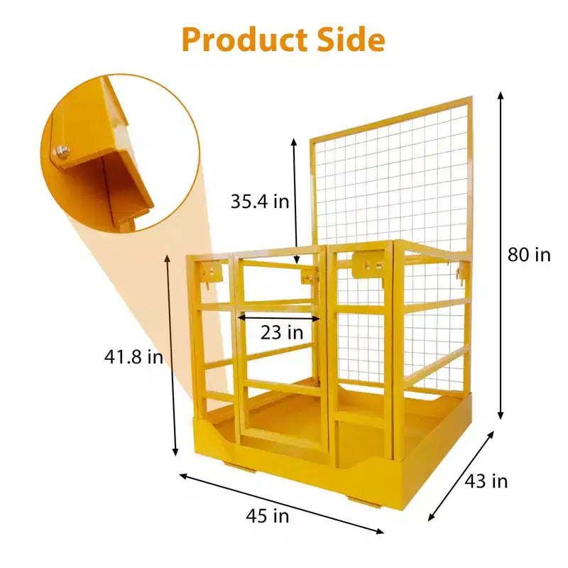 Gabbia di Sicurezza per Carrello Elevatore 43x45" – Cestello Uomo Resistente, Capacità 1300 LIBBRE, 2 Persone