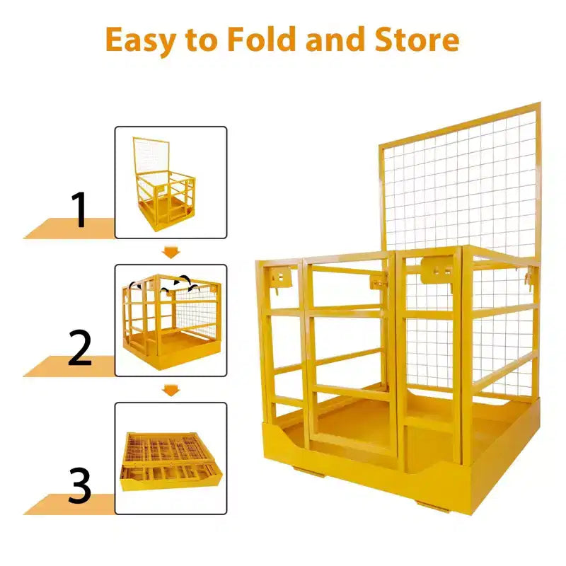 Gabbia di Sicurezza per Carrello Elevatore 43x45" – Cestello Uomo Resistente, Capacità 1300 LIBBRE, 2 Persone