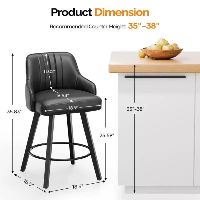 Sgabello da bar moderno – Cuscino in PU spesso, Girevole a 360°, Gambe in legno, Set da 2
