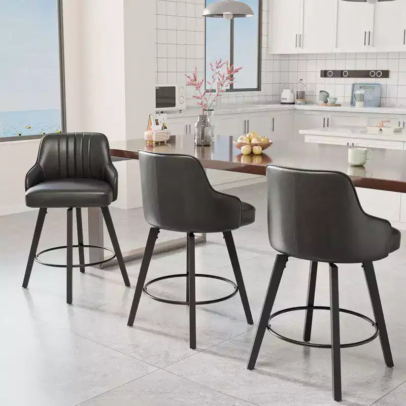 Sgabello da bar moderno – Cuscino in PU spesso, Girevole a 360°, Gambe in legno, Set da 2