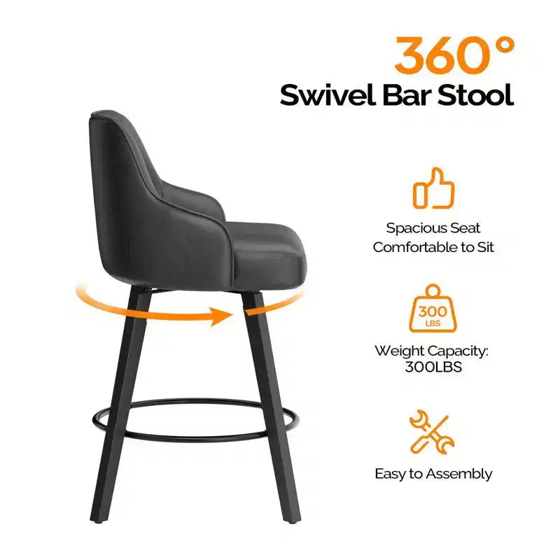 Sgabello da bar moderno – Cuscino in PU spesso, Girevole a 360°, Gambe in legno, Set da 2