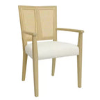 Set di 2 Poltrone Imbottite in Tessuto – Schienale in Rattan e Gambe in Legno Massello, Naturale