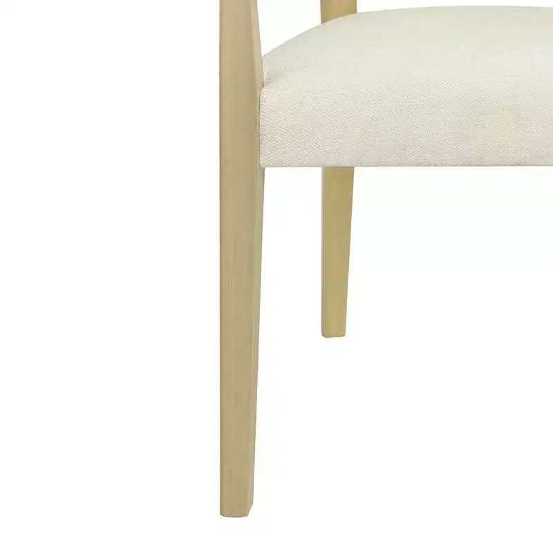 Set di 2 Poltrone Imbottite in Tessuto – Schienale in Rattan e Gambe in Legno Massello, Naturale