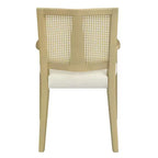 Set di 2 Poltrone Imbottite in Tessuto – Schienale in Rattan e Gambe in Legno Massello, Naturale