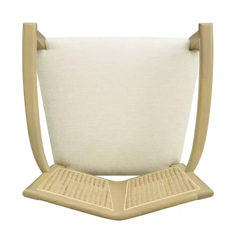 Set di 2 Poltrone Imbottite in Tessuto – Schienale in Rattan e Gambe in Legno Massello, Naturale