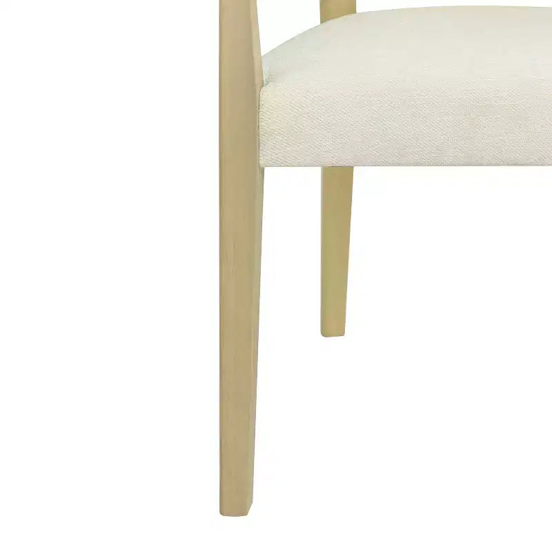 Set di 2 Poltrone Imbottite in Tessuto – Schienale in Rattan e Gambe in Legno Massello, Naturale