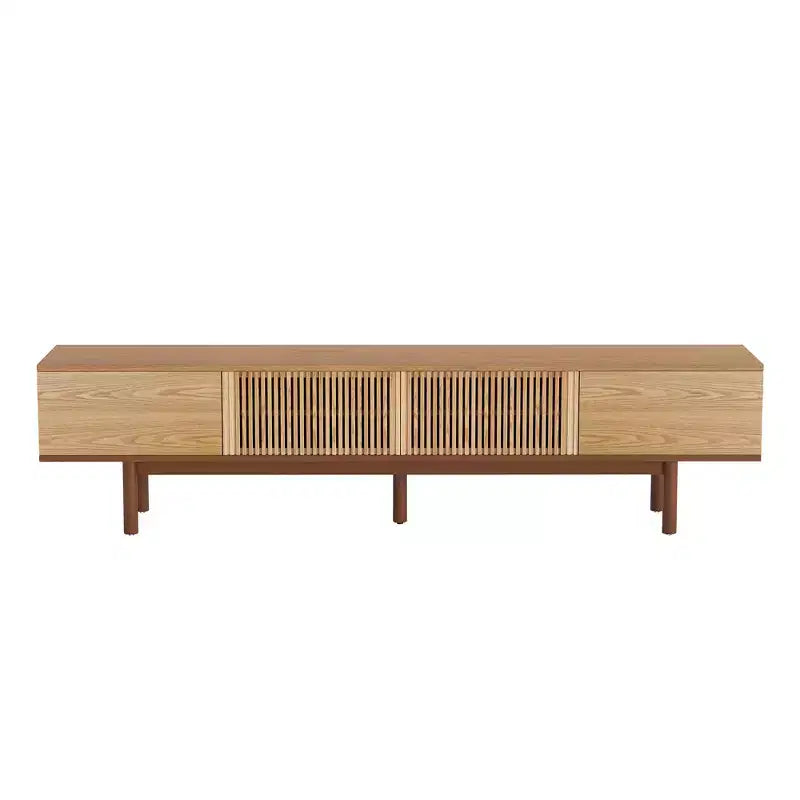 Mobile TV Moderno di Metà Secolo in Legno Massello da 220 cm – Consolle Multimediale, Naturale, Adatto per TV Fino a 100"
