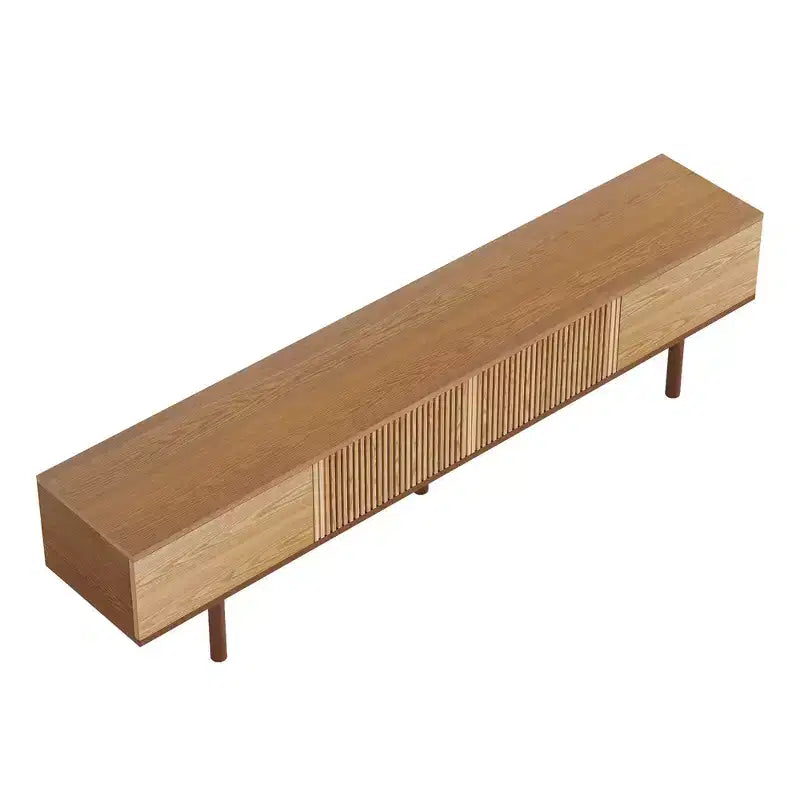 Mobile TV Moderno di Metà Secolo in Legno Massello da 220 cm – Consolle Multimediale, Naturale, Adatto per TV Fino a 100"