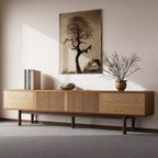 Luck Live Mid-Century Modern 86.6 Solid Wood TV Stand, Media Console with Storage Space, Natural Color