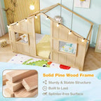 Letto a Capanna Singolo con Luci LED – Legno Massello, Stile Montessori per Bambini