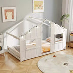 Letto a Capanna Singolo con Luci LED – Legno Massello, Stile Montessori per Bambini