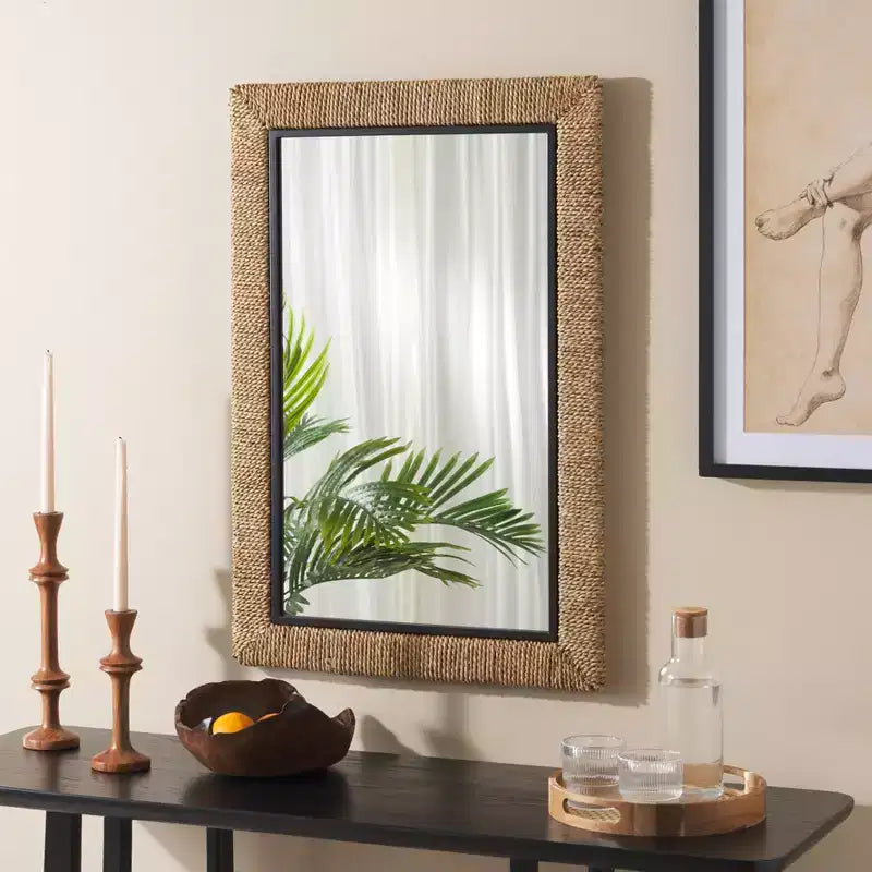 Specchio Rettangolare da Parete – Cornice in MDF Naturale e Nera, 60x90 cm