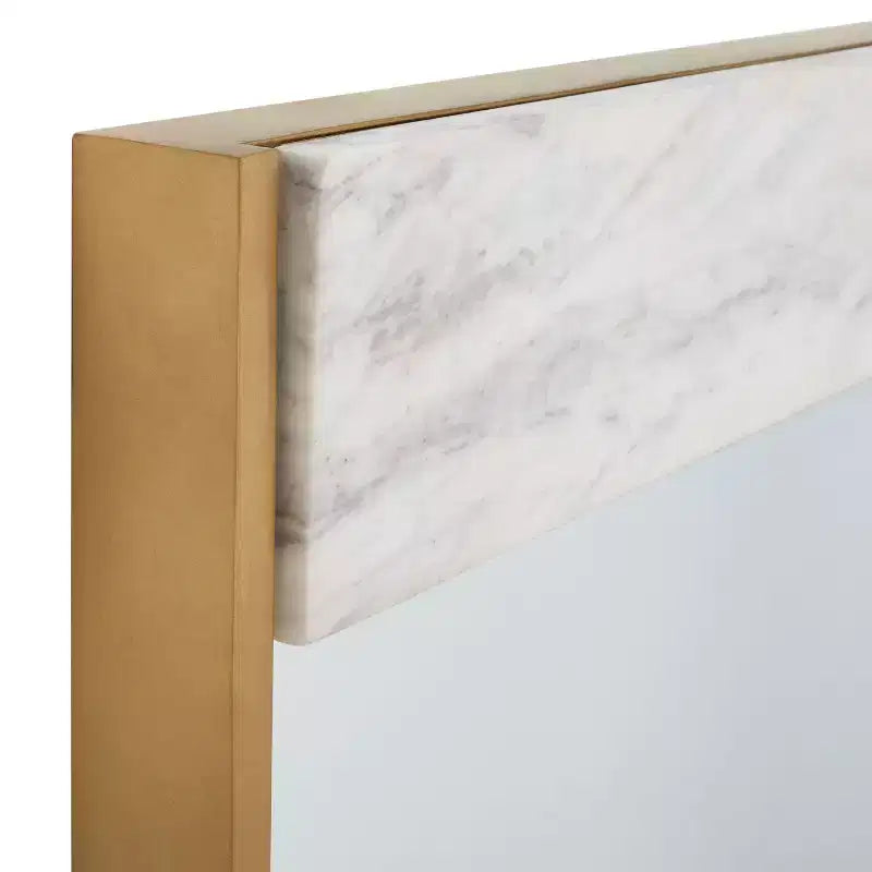 Specchio Reclinabile Finto Marmo – 24x36 Cornice Bianca e Ottone, Ferro e MDF