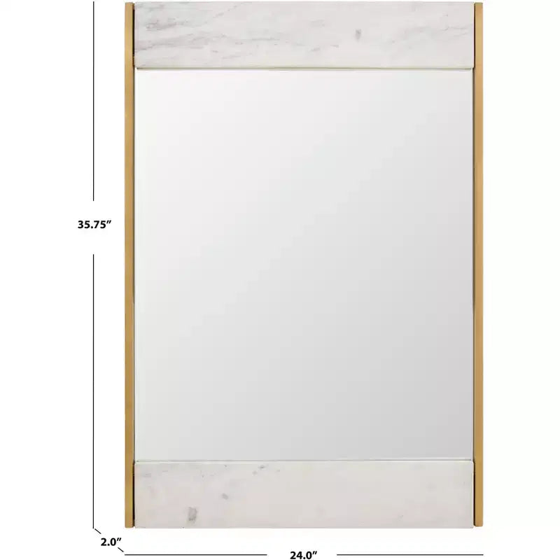 Specchio Reclinabile Finto Marmo – 24x36 Cornice Bianca e Ottone, Ferro e MDF