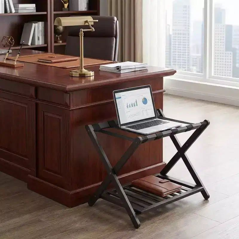 Portavaligie Pieghevole in Bambù con Ripiano a 2 Livelli, Supporto Premium per Valigie, Regge Fino a 68 kg per Camere da Letto e Hotel